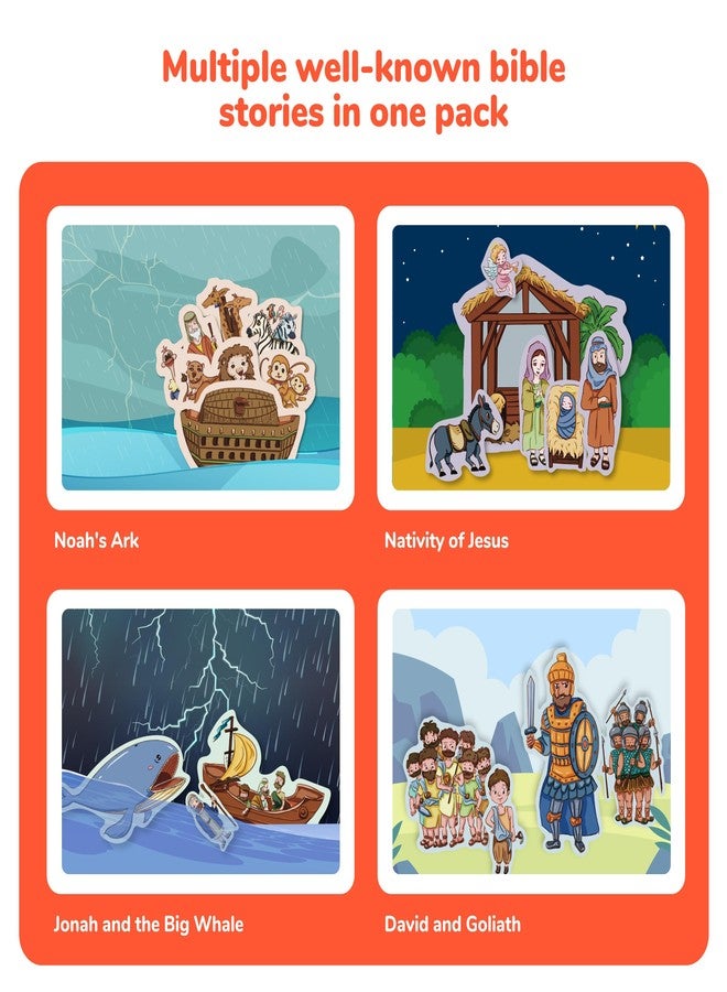 CHEFAN 4 Pack Felt Board Bible Stories Set, Flannel Board Stories Include Noah's Ark, Jonah and The Whale, David and Goliath, The Nativity of Jesus, 50 pcs Precut Flannel Graph Bible Toys for Kids - Image 2
